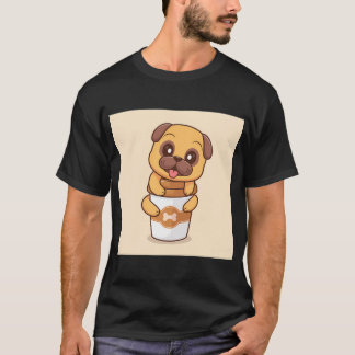 Schattige Pug-hond knuffelt met koffiekopje Cartoo T-shirt