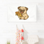 Schattige pug-hond met donut-snoepdessert spandoek (Insitu)