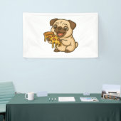 Schattige pug-hond met donut-snoepdessert spandoek (Beurs)
