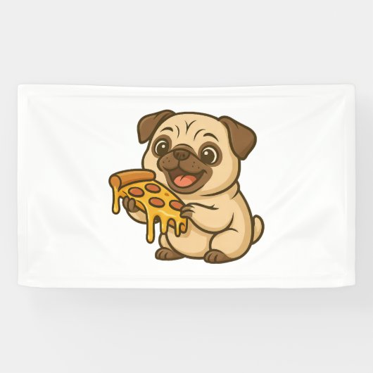 Schattige pug-hond met donut-snoepdessert spandoek (Horizontaal)