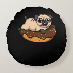 Schattige Pug Hond Rijdt Donut Grappig Huisdier Rond Kussen