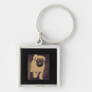 Schattige Pug Hondenportret Sleutelhanger