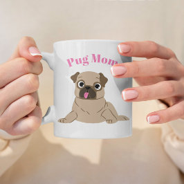 Schattige Pug Illustratie Custom Foto "Pug Mom" Koffiemok