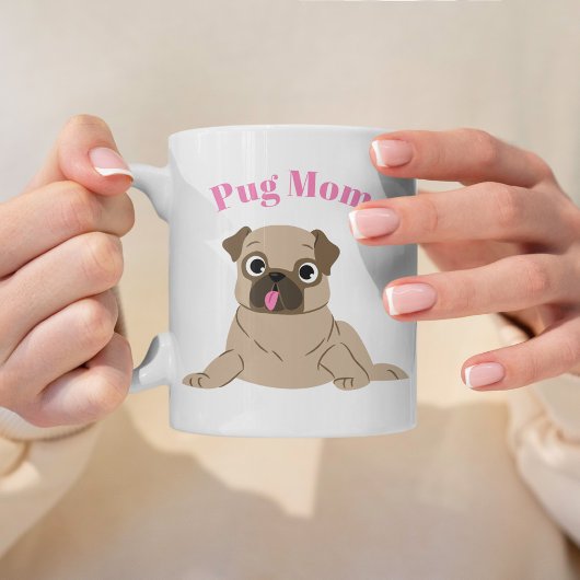 Schattige Pug Illustratie Custom Foto "Pug Mom" Koffiemok