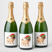 Schattige Pug in een Kerst Elf Pet Sparkling Wijnetiket (Flessen)