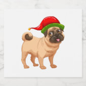 Schattige Pug in een Kerst Elf Pet Sparkling Wijnetiket (Enkel label)
