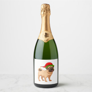 Schattige Pug in een Kerst Elf Pet Sparkling Wijnetiket