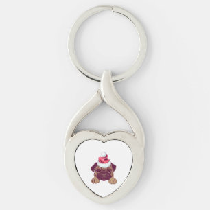 Schattige Pug in een Kerstmis Santa Hat Sleutelhanger