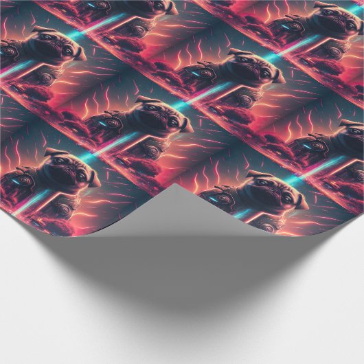 Schattige pug in Futuristic Robot Costume Cadeaupapier (Hoek)