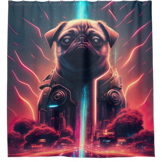 Schattige pug in Futuristic Robot Costume Douchegordijn (Voorkant)