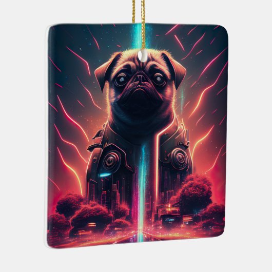 Schattige pug in Futuristic Robot Costume Keramisch Ornament (Rechts)