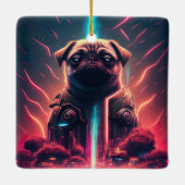 Schattige pug in Futuristic Robot Costume Keramisch Ornament (Achterkant)