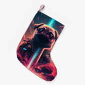 Schattige pug in Futuristic Robot Costume Kleine Kerstsok (Voorkant (Hangend))