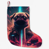 Schattige pug in Futuristic Robot Costume Kleine Kerstsok (Voorkant)