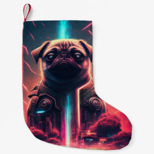 Schattige pug in Futuristic Robot Costume Kleine Kerstsok