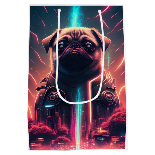 Schattige pug in Futuristic Robot Costume Medium Cadeauzakje (Achterkant)