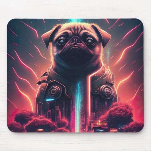 Schattige pug in Futuristic Robot Costume Muismat (Voorkant)