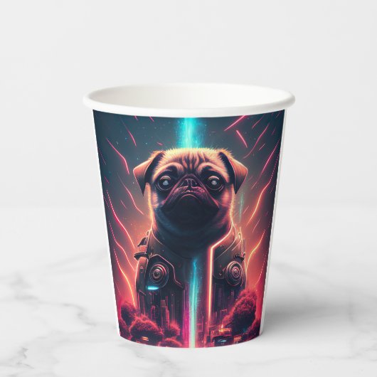 Schattige pug in Futuristic Robot Costume Papieren Bekers (Achterkant)