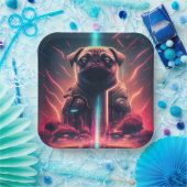 Schattige pug in Futuristic Robot Costume Papieren Bordje (Feest)