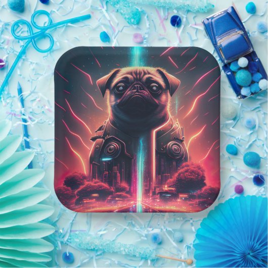 Schattige pug in Futuristic Robot Costume Papieren Bordje (Feest)
