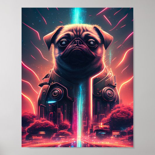 Schattige pug in Futuristic Robot Costume Poster (Voorkant)