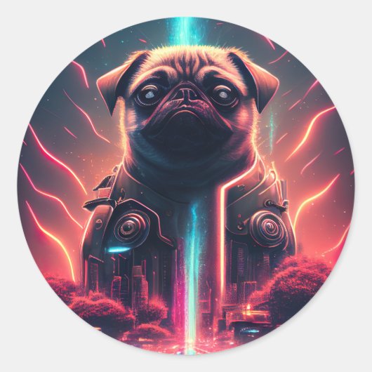 Schattige pug in Futuristic Robot Costume Ronde Sticker (Voorkant)