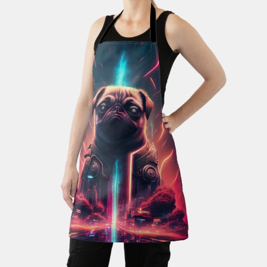 Schattige pug in Futuristic Robot Costume Schort (Insitu)