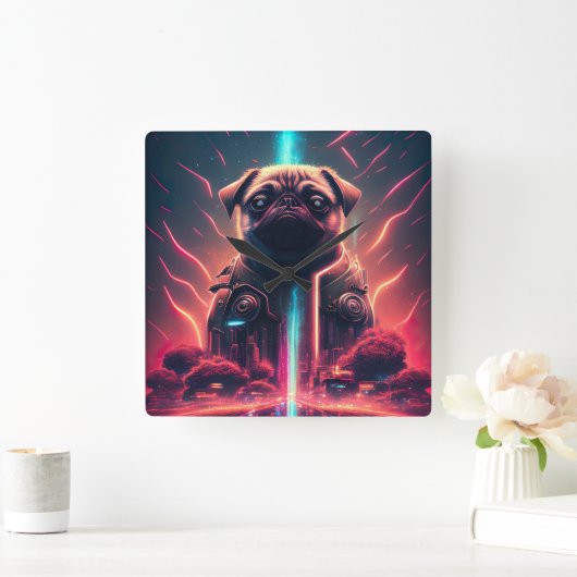 Schattige pug in Futuristic Robot Costume Vierkante Klok (Huis)