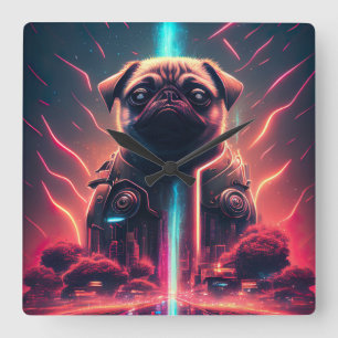 Schattige pug in Futuristic Robot Costume Vierkante Klok