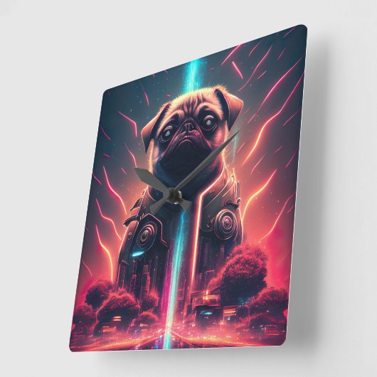 Schattige pug in Futuristic Robot Costume Vierkante Klok (Hoek)
