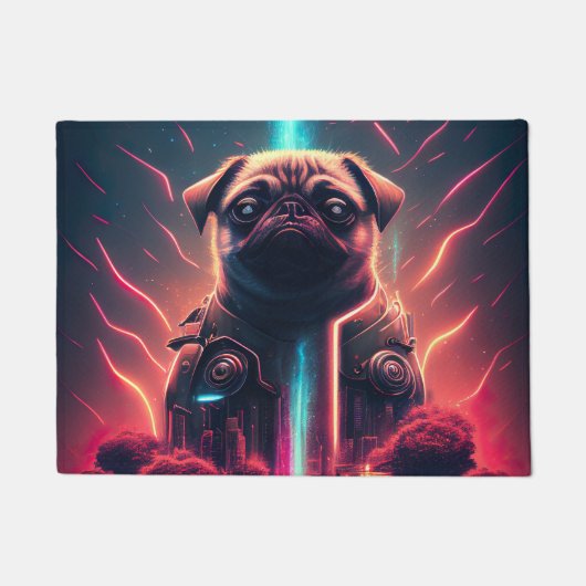 Schattige Pug in futuristisch robotkostuum Deurmat (Voorkant)