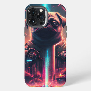 Schattige Pug in futuristisch robotkostuum iPhone 13 Pro Max Hoesje