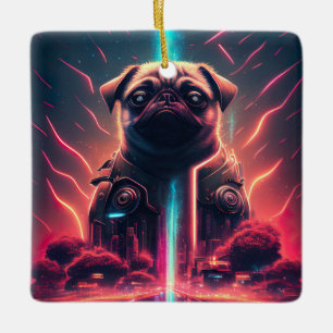 Schattige Pug in futuristisch robotkostuum Keramisch Ornament