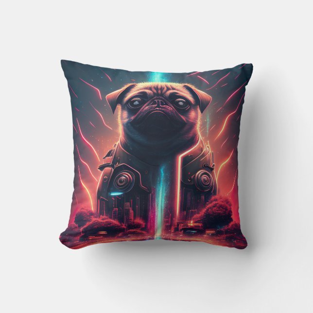 Schattige Pug in futuristisch robotkostuum Kussen (Voorkant)