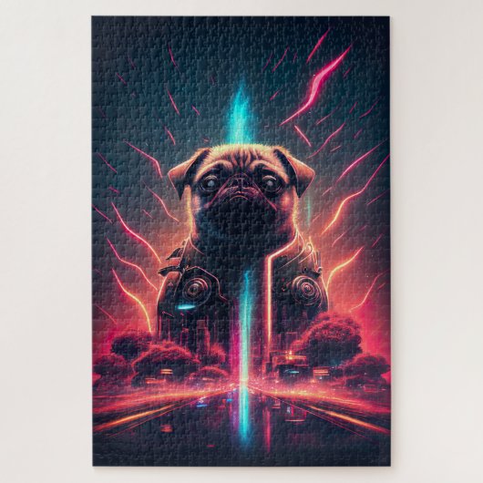Schattige Pug in futuristisch robotkostuum Legpuzzel (Verticaal)