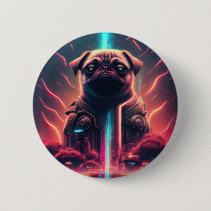 Schattige Pug in futuristisch robotkostuum Ronde Button 5,7 Cm