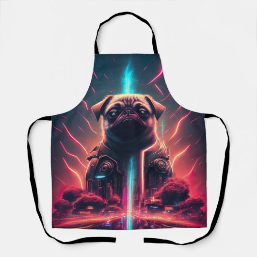 Schattige Pug in futuristisch robotkostuum Schort (Voorkant)