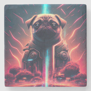Schattige Pug in futuristisch robotkostuum Stenen Onderzetter