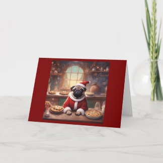 Schattige Pug in kerstmannenpak bakt koekjes Kaart