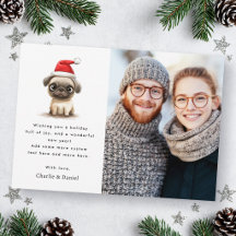 Schattige pug in kerstmuts Merry Christmas foto