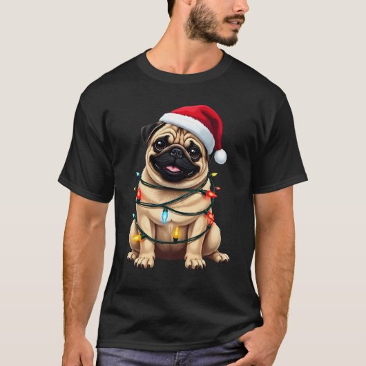 Schattige Pug Kerstman Santa Huisdier Hond Liefheb T-shirt (Voorkant)