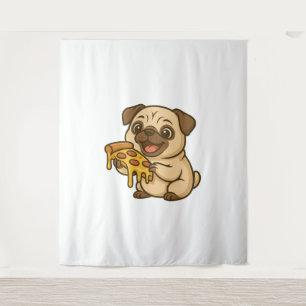 Schattige pug met aardbeien cartoon zoete fruitige wandkleed