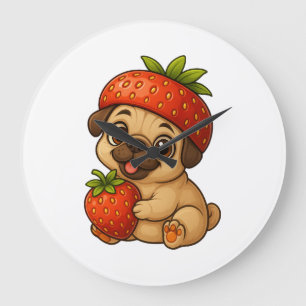 Schattige pug met aardbeien fruitige grappige cart grote klok