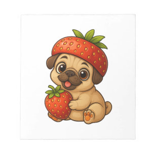 Schattige pug met aardbeien fruitige grappige cart notitieblok