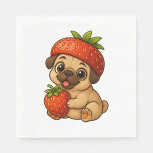 Schattige pug met aardbeien fruitige grappige cart servet