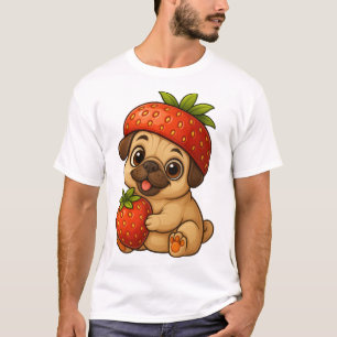 Schattige pug met aardbeien fruitige grappige cart t-shirt
