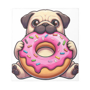 Schattige pug met donut grappige cartoon hond notitieblok