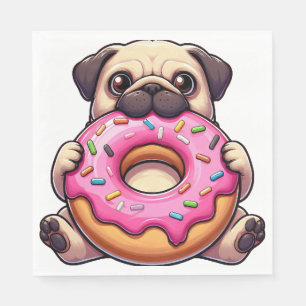Schattige pug met donut grappige cartoon hond servet