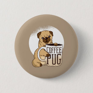 schattige pug met een grote kop koffie ronde button 5,7 cm