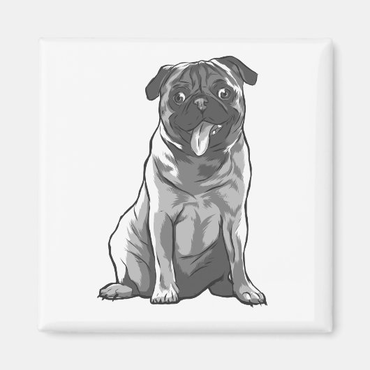 Schattige Pug met Goede Stemming Magneet (Voorkant)